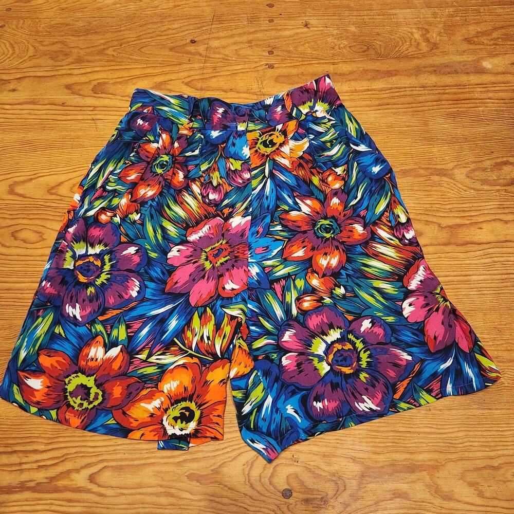 Vtg 90s High Waisted Shorts Tropical Colorful Artsy Resort Long 6 Inseam Sz 9/10